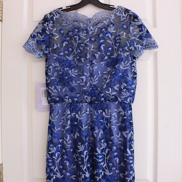 JS Collections Flutter Sleeve Embroidered Dress in Blue - Picture 9 of 12